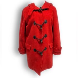Ralph Lauren Chaps RED Wool Blend Classic Hooded Pea Coat Toggle Closure Sz L